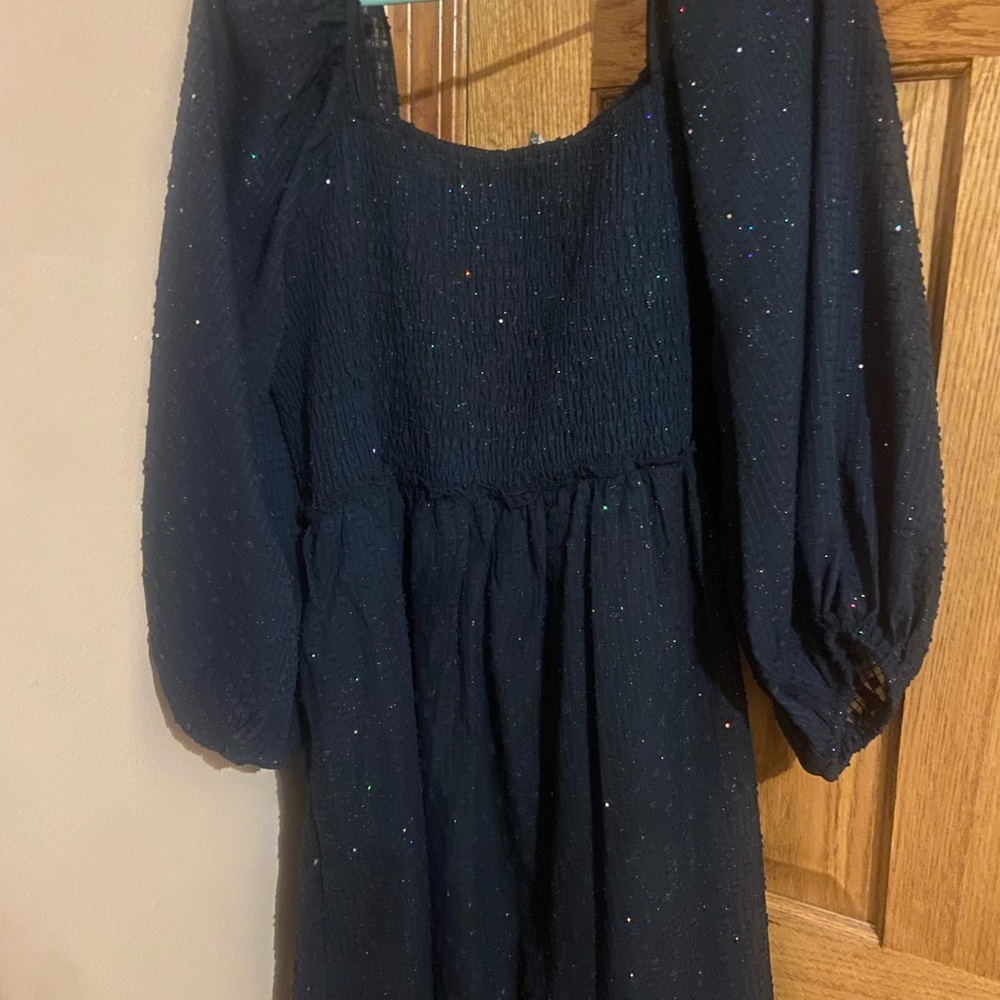 Arula-Puff party dress, navy blue w/ sparkles